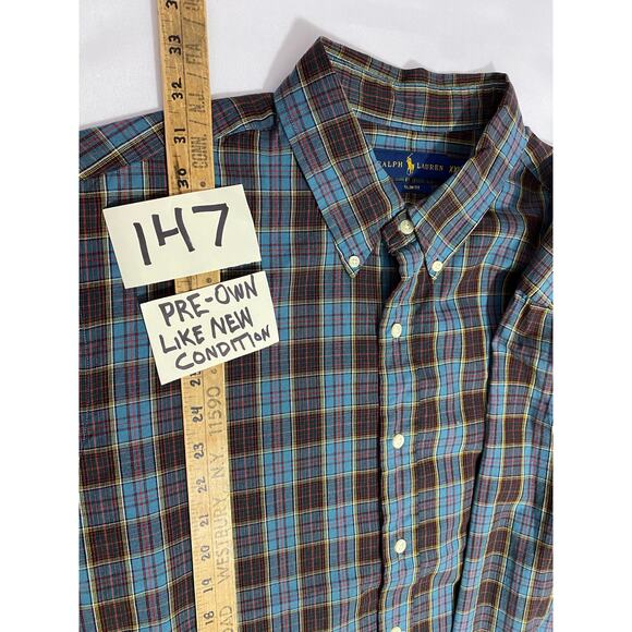 Ralph Lauren Button Down Shirt Men’s Size 2XL Long Sleeve Plaid Blue Classic Fit - Picture 5 of 9